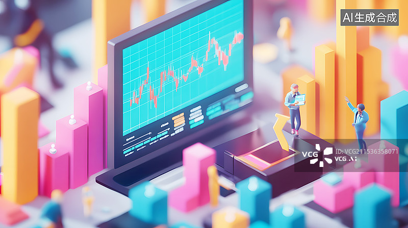 【AI数字艺术】AIGC：屏幕上的证券股票交易线图 经济金融财经背景图片素材
