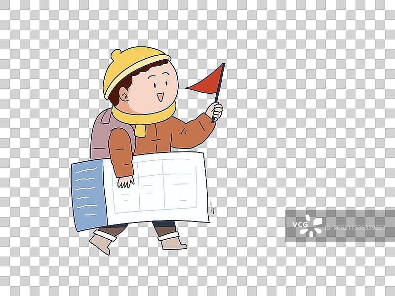 身穿羽绒服手拿机票出门旅游的人图片素材