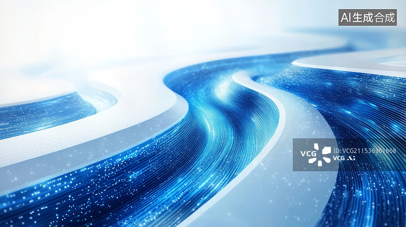 【AI数字艺术】抽象蓝色流动线条商务科技主题背景图片素材