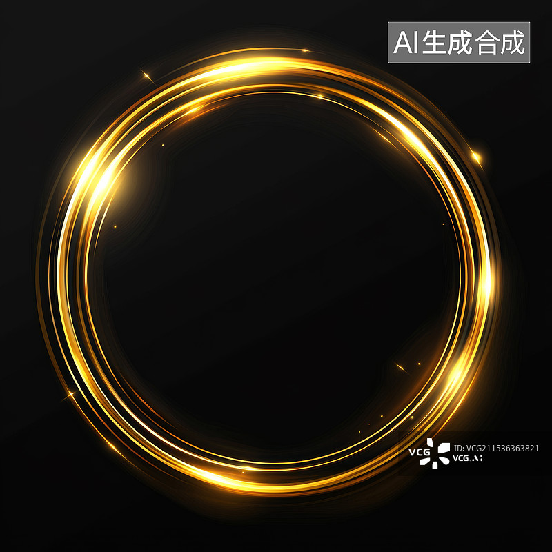 【AI数字艺术】黑色背景下的金色光环图片素材