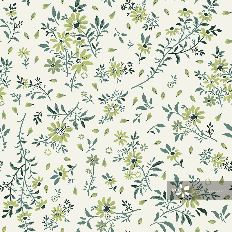 绿色花朵和绿色叶子无缝图案图片素材