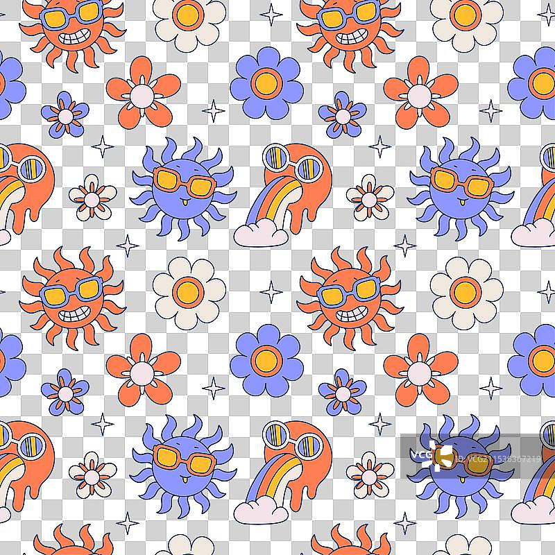 炫酷的无缝图案，充满明亮的迷幻嬉皮风格图片素材