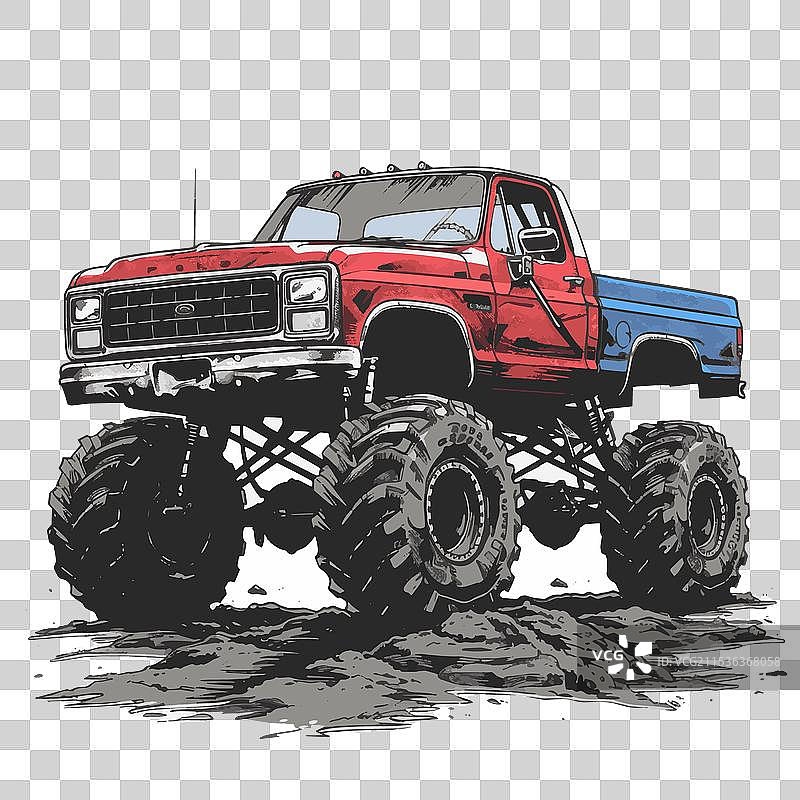 手绘的怪兽卡车在行动中图片素材