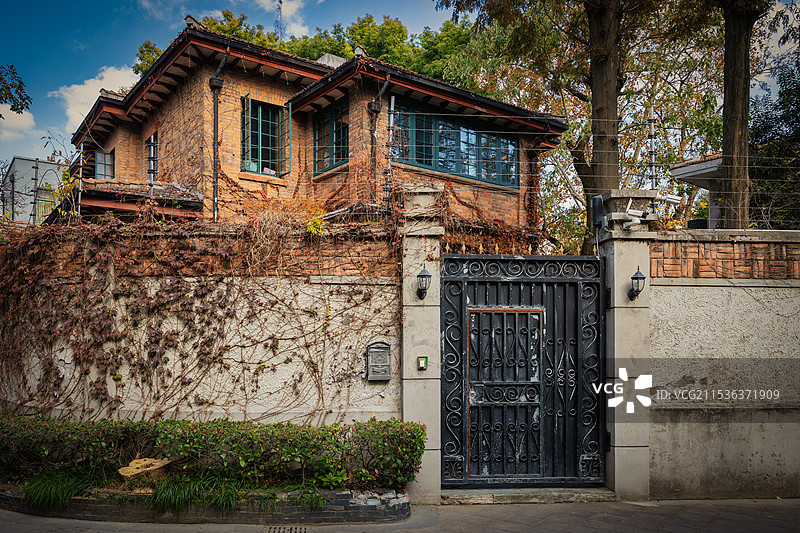 秋季清晨上海徐汇区衡复风貌区风景图片素材