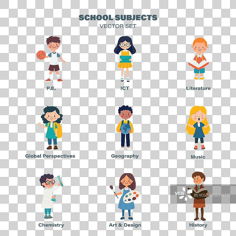 平面卡通学校孩子主题贴纸图片素材