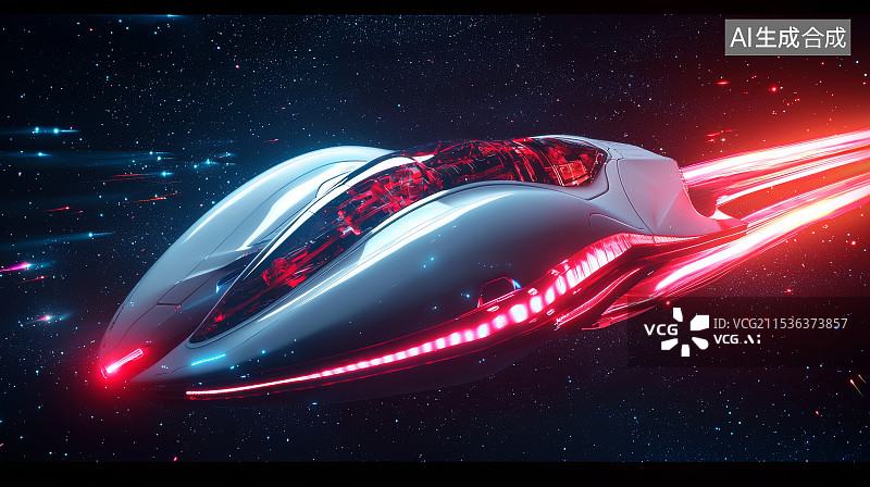 【AI数字艺术】红色光线包围的未来感高速飞行器图片素材
