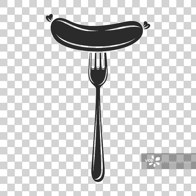 扁平卡通香肠与叉子的轮廓图图片素材