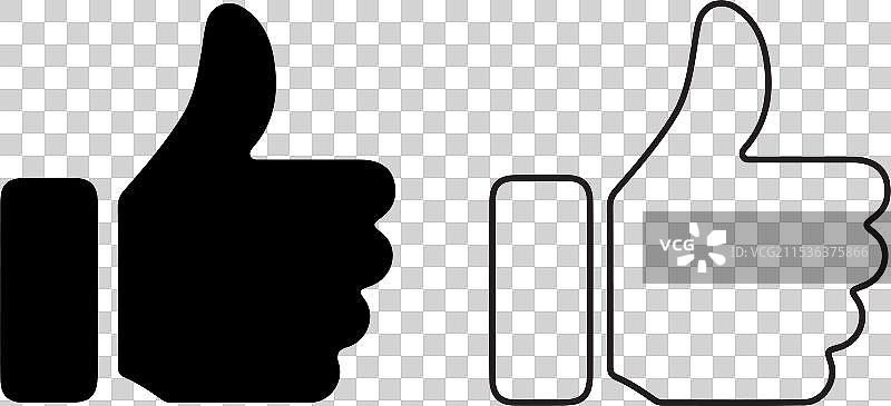 白色背景上的点赞图标轮廓和剪影图片素材