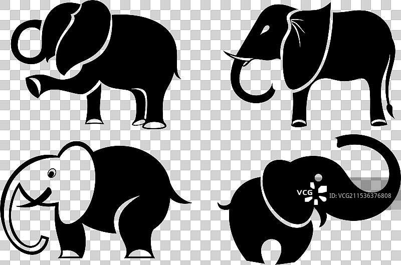 大象剪影集图片素材