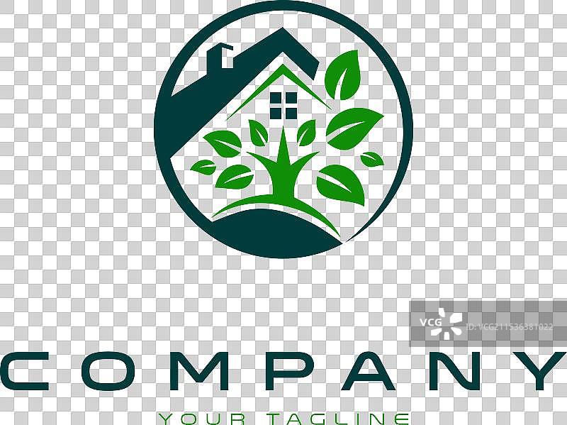 简单的树和房屋标志设计图片素材