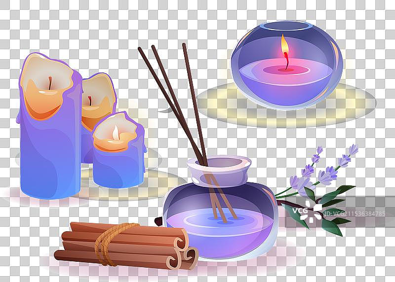 香氛蜡烛套装，孤立在蓝色背景上图片素材