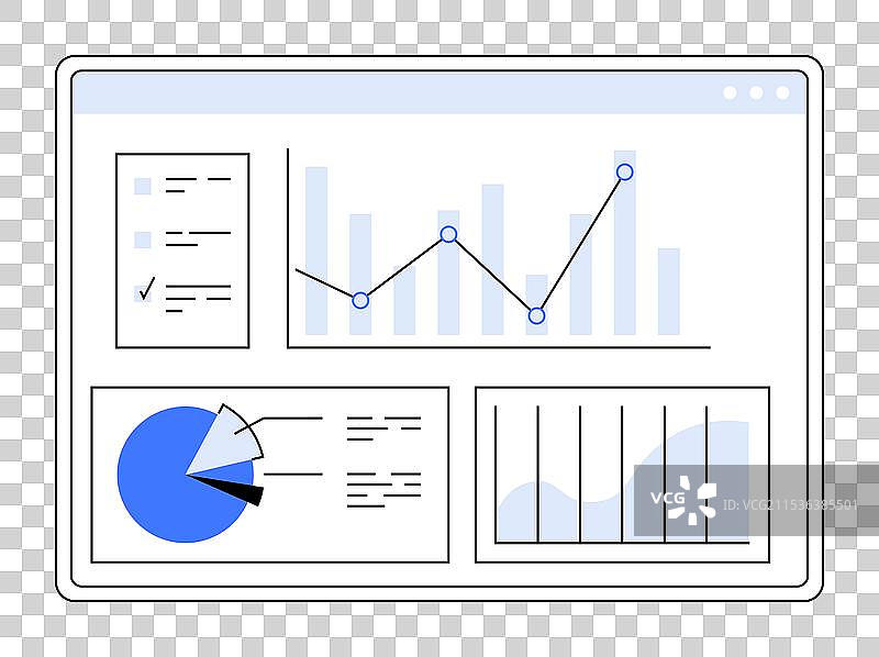 数据分析仪表板，包含图表和图形图片素材