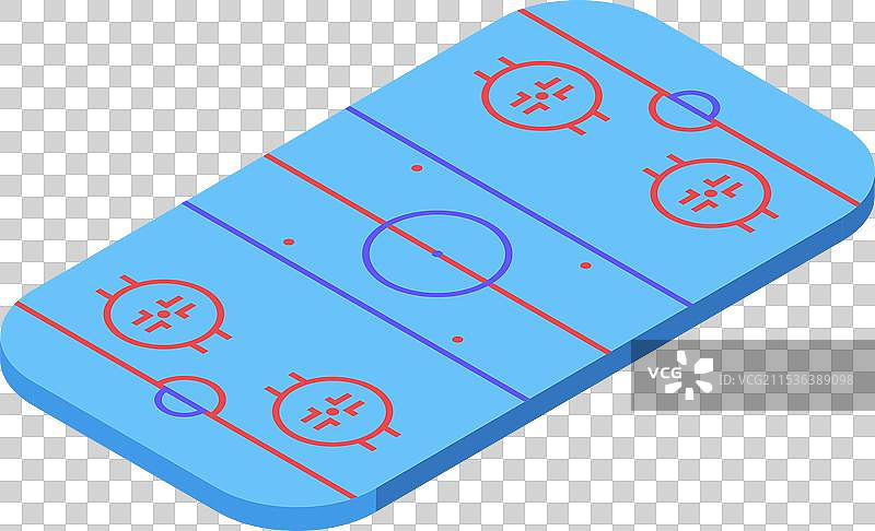 蓝色冰球场展示了对峙圈和图片素材