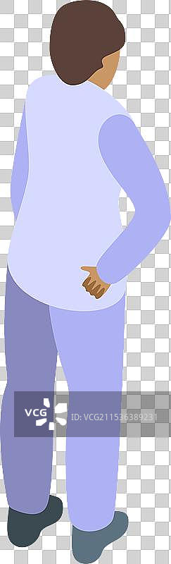 医生站着，手捂着背部疼痛。图片素材