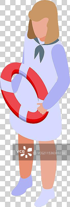 女性水手手持救生圈等距图标图片素材