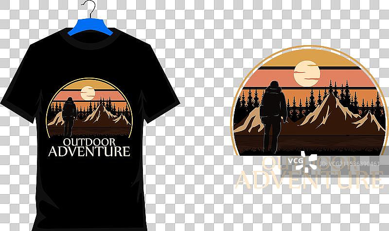 户外冒险复古T恤设计图片素材
