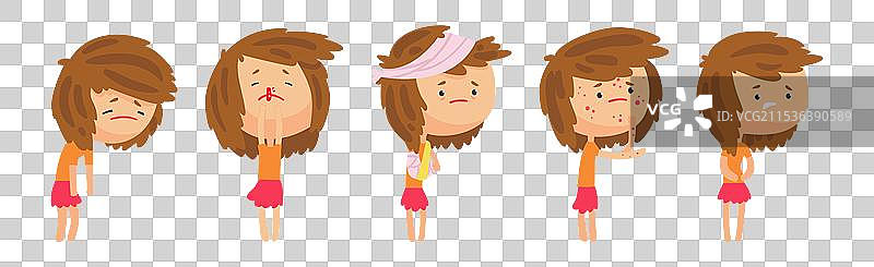 小女孩生病了，感到不适，有疾病症状。图片素材