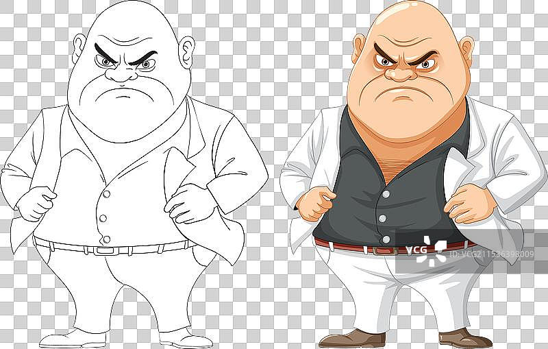 脾气暴躁的光头中年黑手党卡通角色图片素材