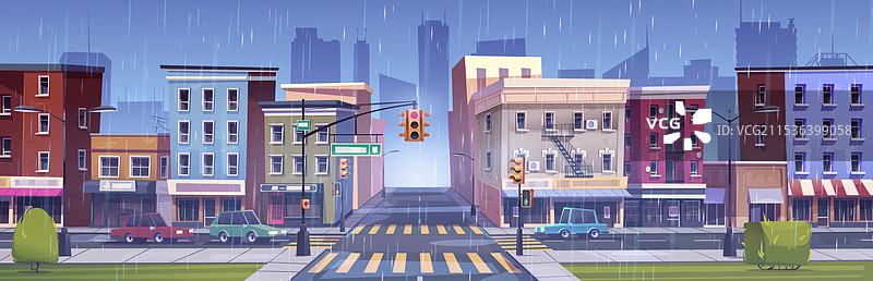 城市街道交叉口在雨天图片素材