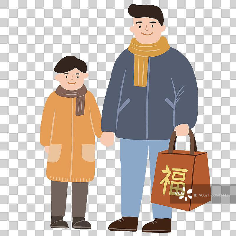 拿着新年礼物的父子图片素材