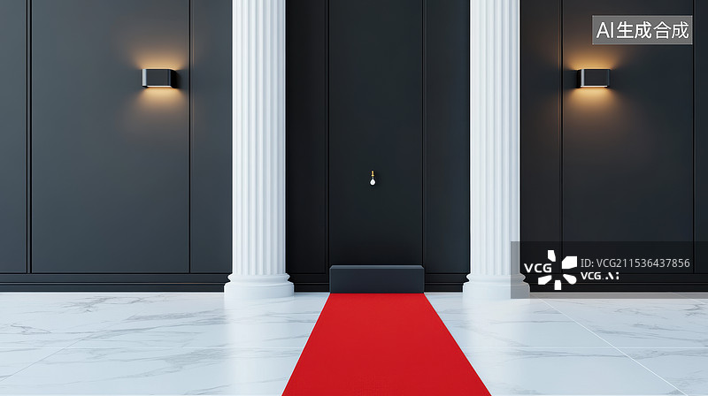 【AI数字艺术】红地毯引领的黑色大门图片素材