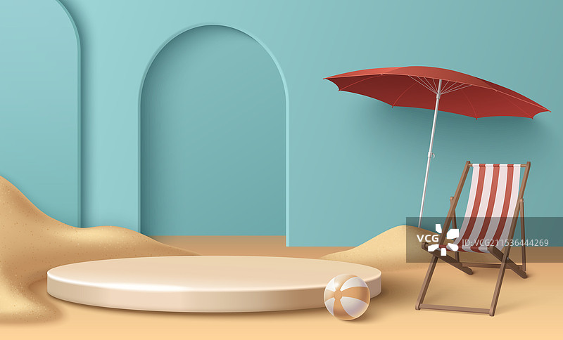 夏日海滩背景上的圆形平台图片素材