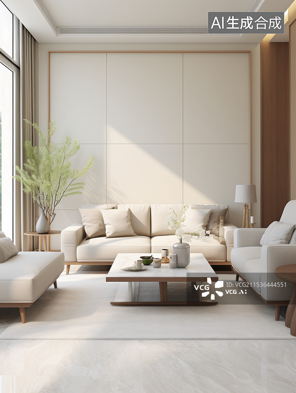 【AI数字艺术】极简现代客厅家居设计,高级灰轻奢风客厅装饰图片素材