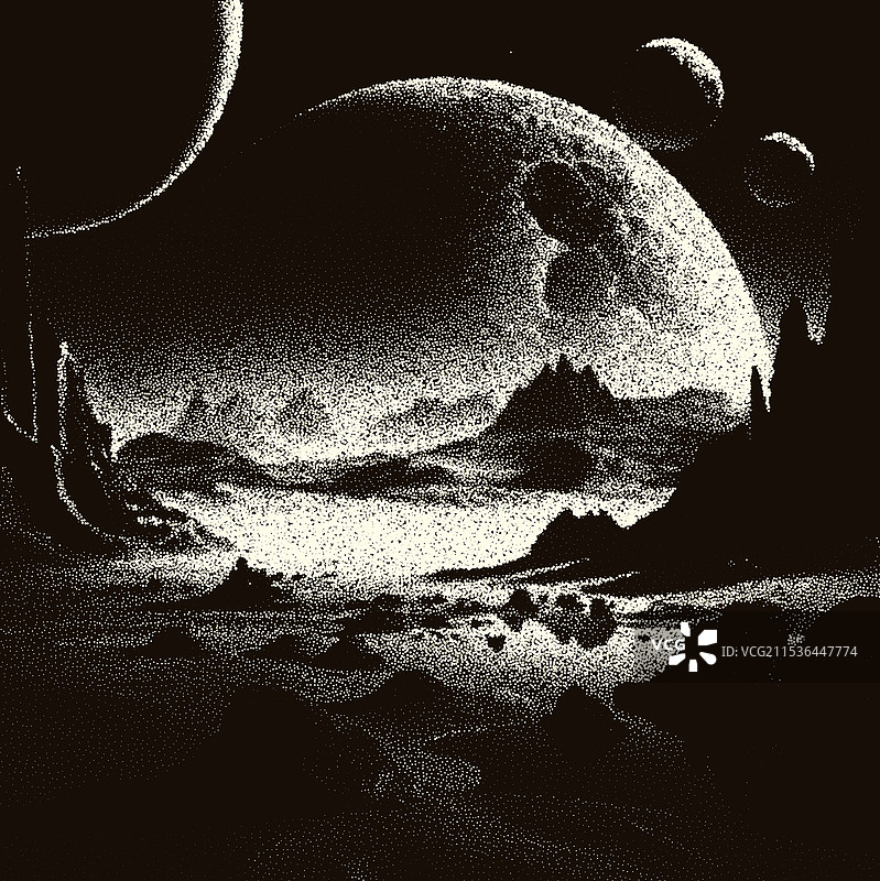 复古点阵风格的外星球景观图片素材