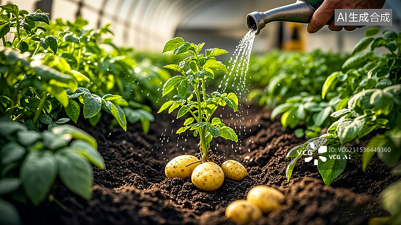 【AI数字艺术】现代蔬菜大棚内土豆特写图片素材