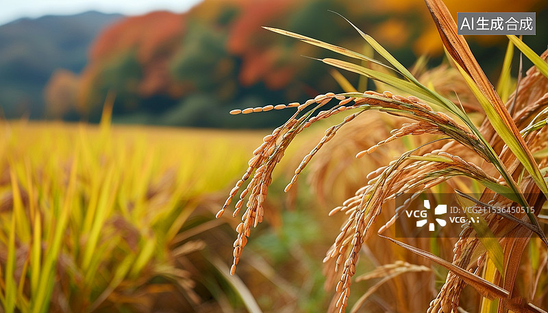 【AI数字艺术】秋天农田成熟稻谷特写图片素材
