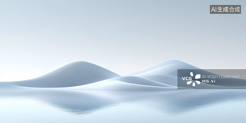 【AI数字艺术】3D极简风蓝色抽象山峰湖泊风景图片素材