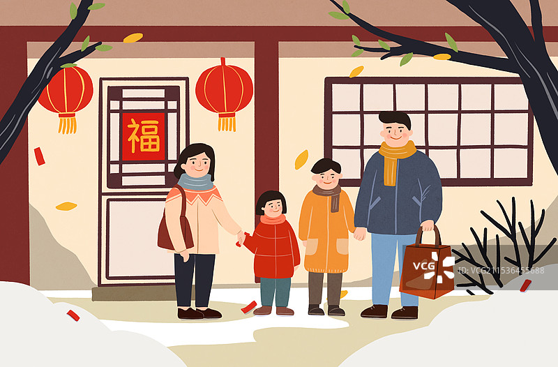 一家人回家过年图片素材
