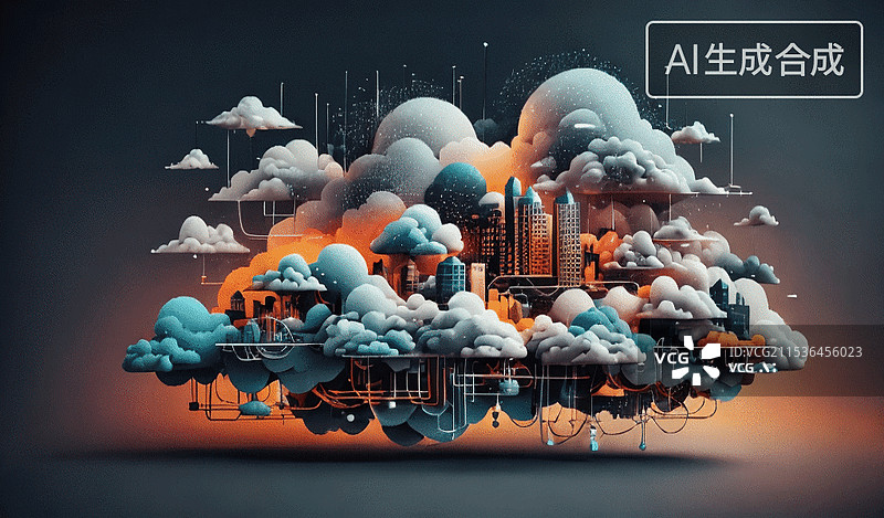 【AI数字艺术】云端城市图片素材