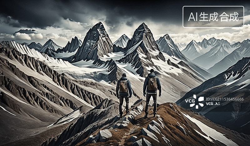 【AI数字艺术】雪山探险图片素材