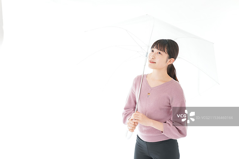 年轻女性手持雨伞图片素材