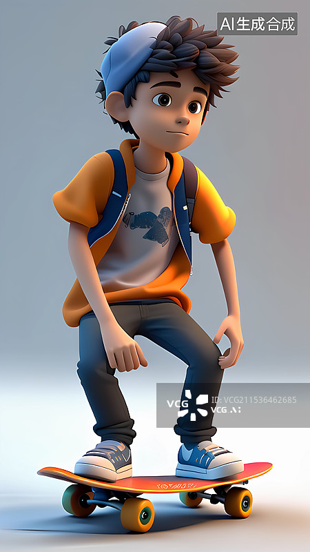 【AI数字艺术】滑滑板的男生插画图片素材