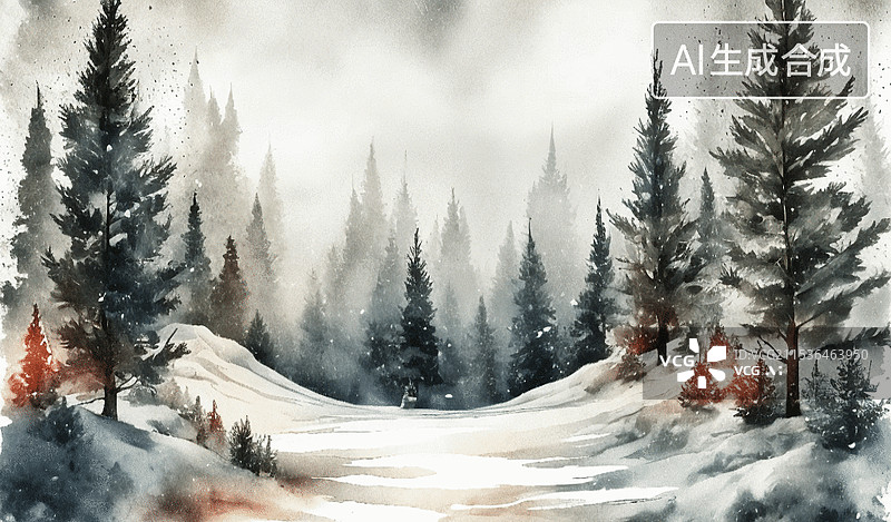 【AI数字艺术】冬日森林雪景图片素材