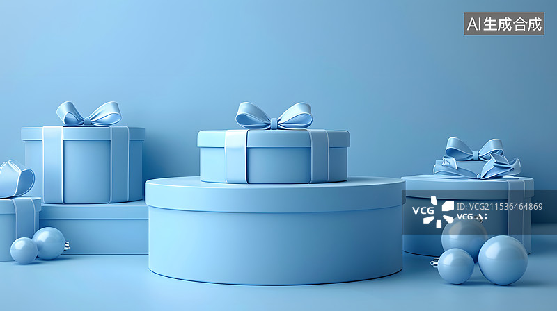 【AI数字艺术】抽象创意电子商务产品促销展台蓝色色场景3D图片素材