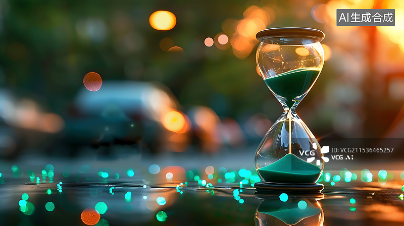 【AI数字艺术】背景虚化光斑的沙漏时间计时器效率图片素材