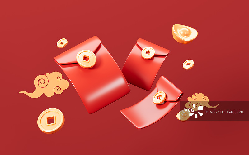 卡通中国风的新年红包3D渲染图片素材