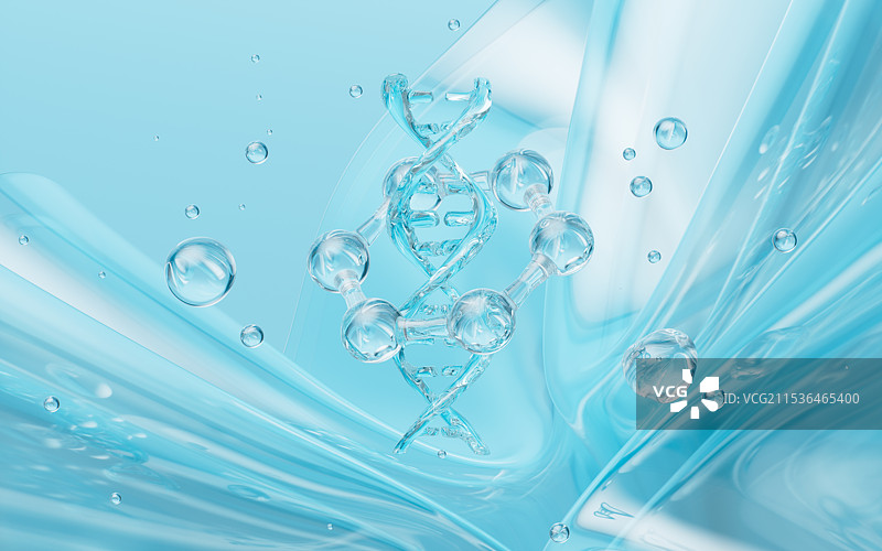 DNA和透明玻璃分子3D渲染图片素材