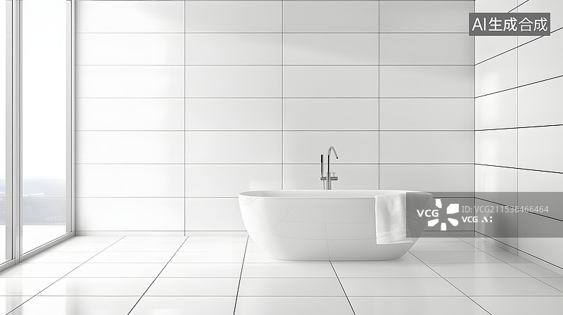 【AI数字艺术】时尚的浴室内部配有现代浴缸图片素材