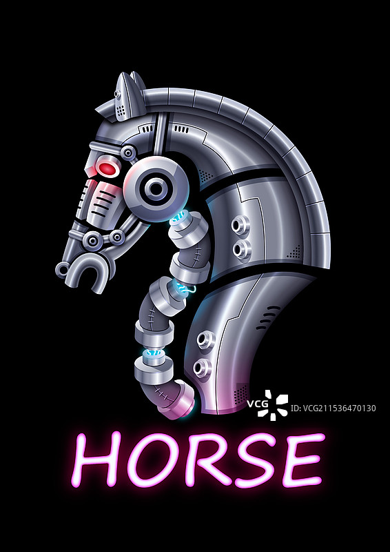 金属钢铁马头创意插画图片素材