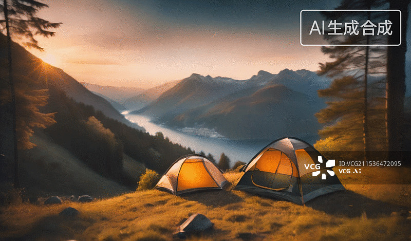 【AI数字艺术】山间露营图片素材
