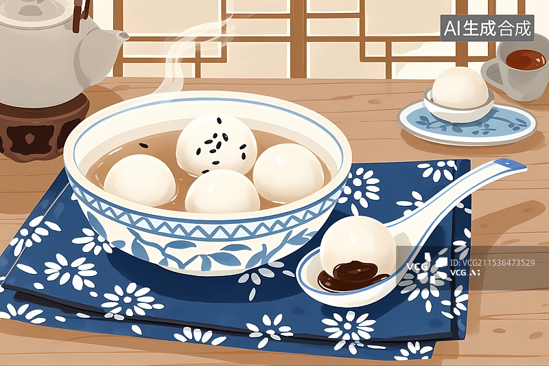 【AI数字艺术】冬季习俗之吃汤圆 团团圆圆图片素材