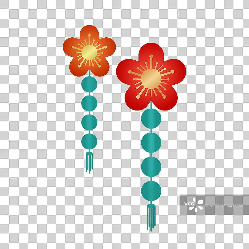 新中式国风高级感节日新年春节元旦跨年年会剪纸灯笼对联祥云折扇梅花插画元素图片素材