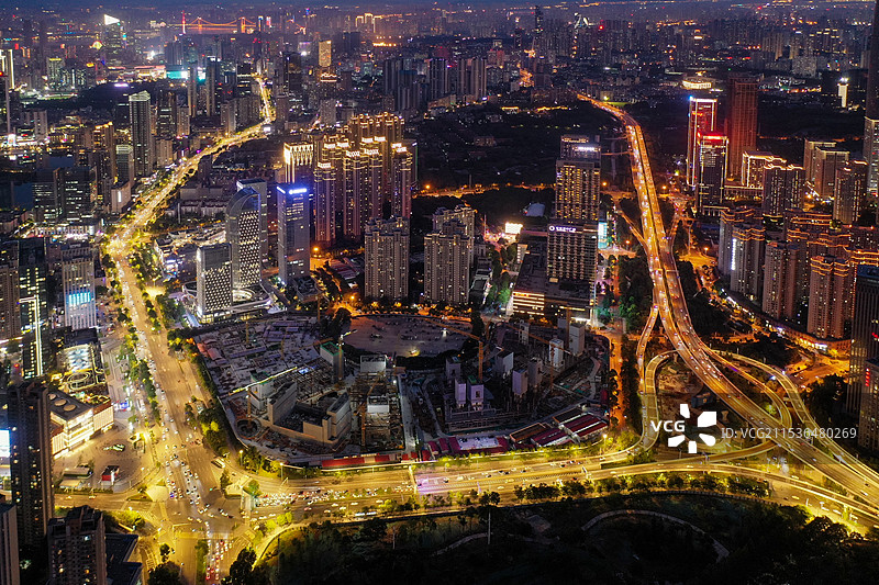 武汉范湖夜景航拍图片素材