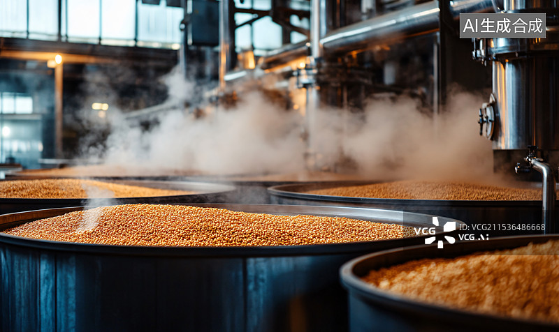 【AI数字艺术】蒸馏谷物酒的特写，展示中国文化及发酵过程，重点呈现传统中国白酒。图片素材