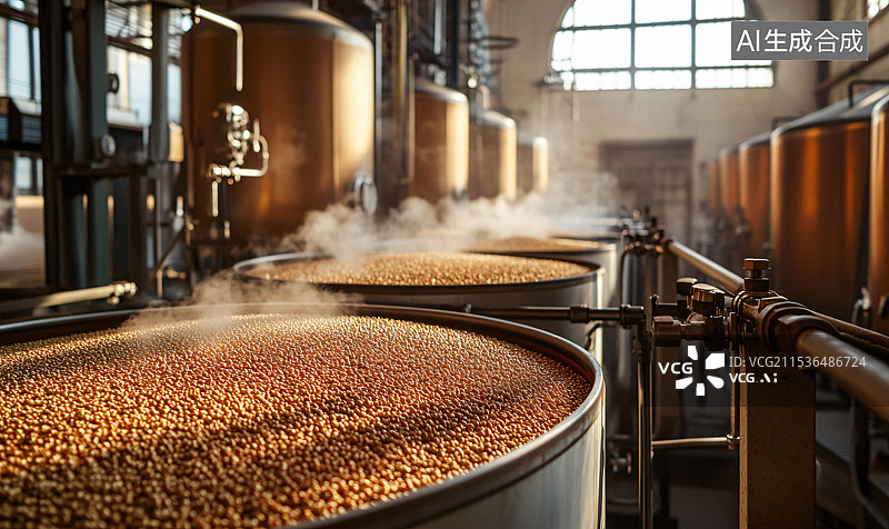 【AI数字艺术】蒸馏谷物酒的特写，展示中国文化及发酵过程，重点呈现传统中国白酒。图片素材