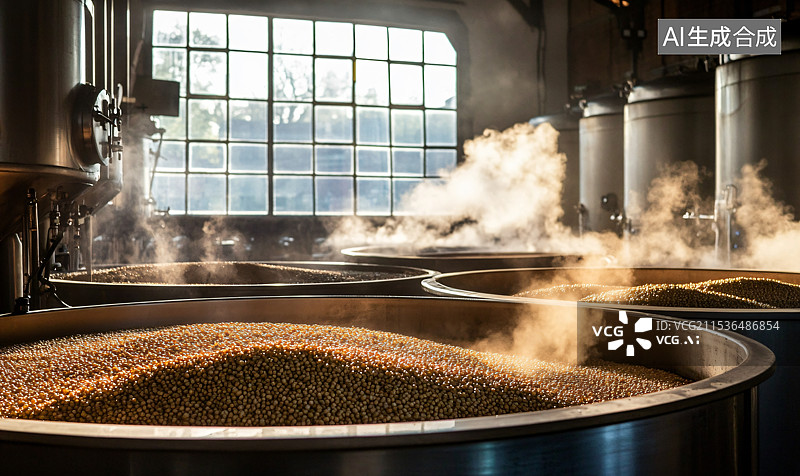 【AI数字艺术】蒸馏谷物酒的特写，展示中国文化及发酵过程，重点呈现传统中国白酒。图片素材